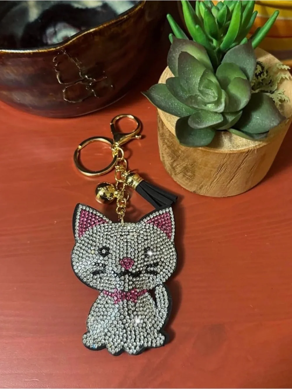 Sparkling Cat Keychain - Pink & Silver